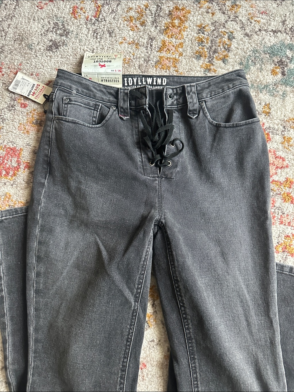 Idyllwind High-Rise Lace-Up Charcoal Grey Jeans